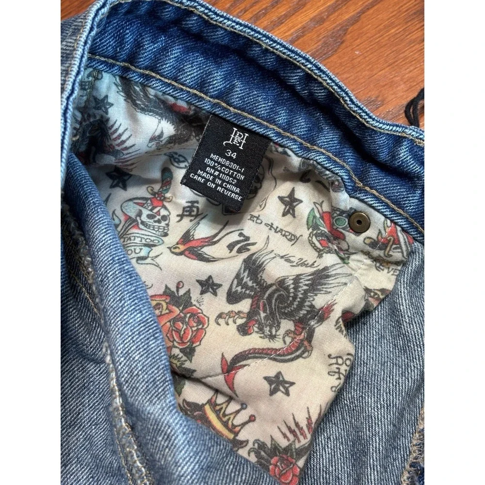 Vintage Y2K Ed Hardy‎ Jeans Denim Death Before Dishonor Distressed Size 34x30